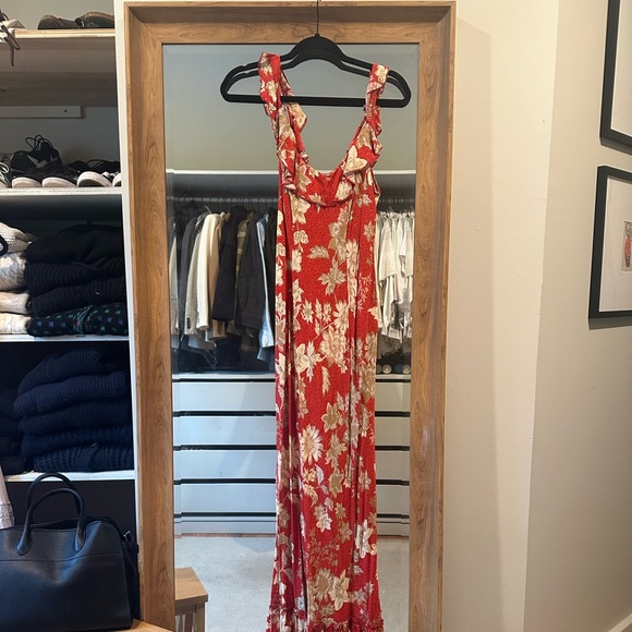 free people red maxi dress with ruffle sleeve - Picture 2 of 2